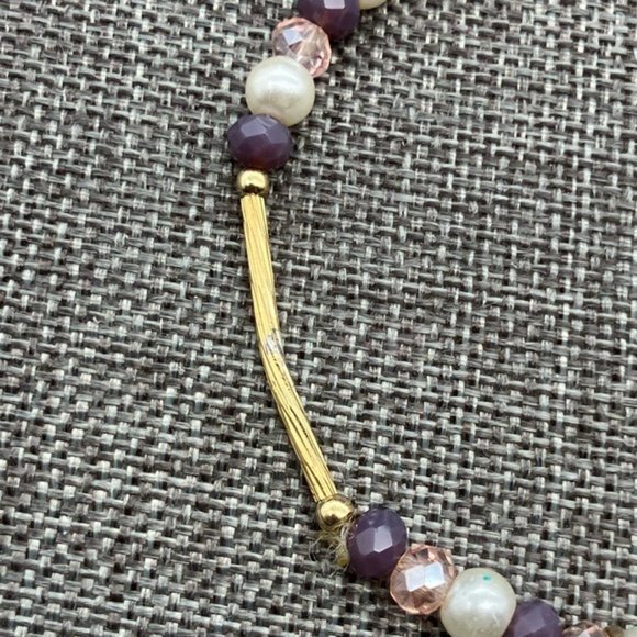 G Clef Charm Bracelet Stretch Gold Purple Pearl Music Musician Song Retro BoHo - Picture 3 of 6